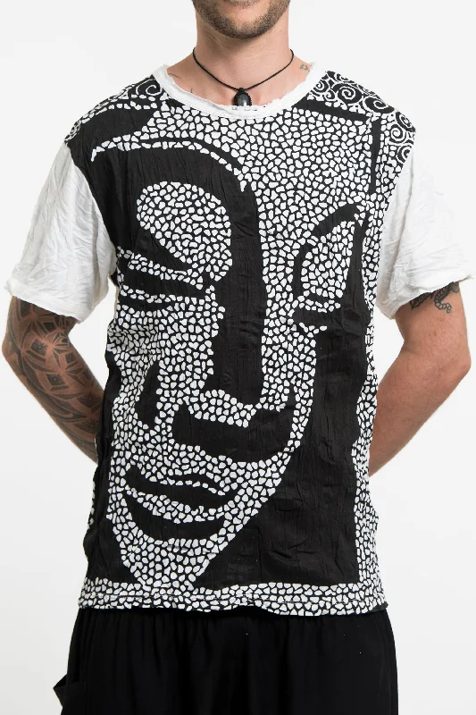 Men's high-stretch t-shirt-Mens Big Buddha Face T-Shirt in White