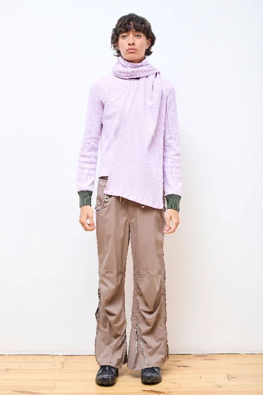 Men's yoga wear t-shirt-Panelled Waffle Jersey Long Sleeve With Scarf Washed Lilac