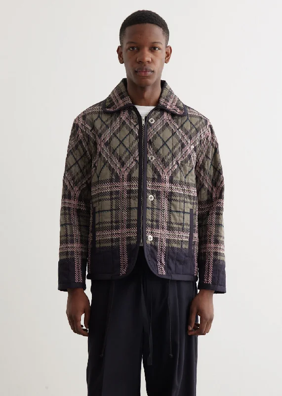 Men's versatile athletic jacket-Quilted Plaid Fade Jacket