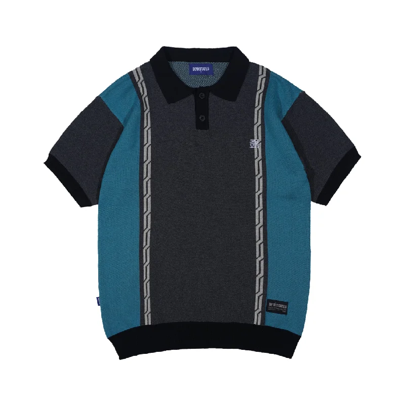 Men's beachwear t-shirt-Chain Jacquard Knit Polo Shirt - Black/Multi