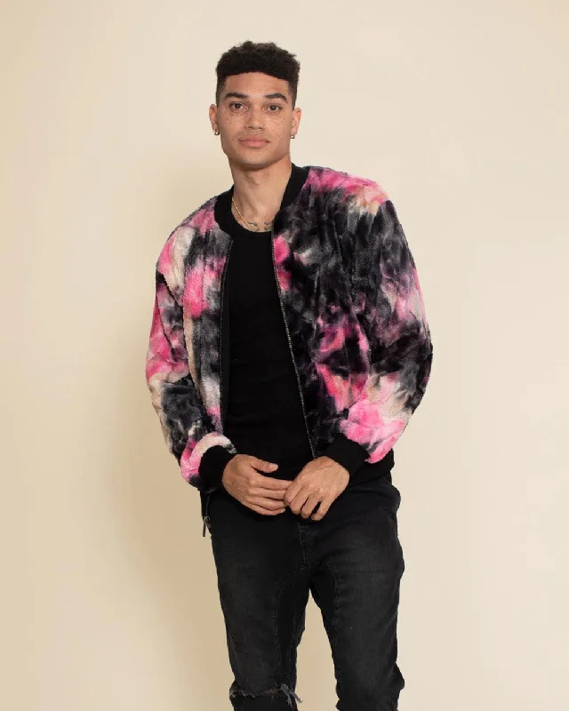 Men's tech-fabric casual jacket-Men's Colorful Faux Fur Jacket | Ink Spotted Tie Dye Leopard