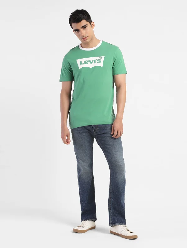 Men's beachwear t-shirt-Men's Green Brand Logo T-Shirt