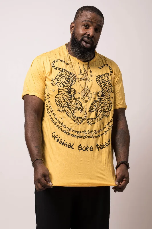 Men's fashion-forward casual t-shirt-Plus Size Mens Thai Tattoo T-Shirt in Yellow