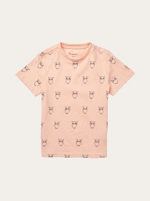 Men's workout fit t-shirt-Owl AOP t-shirt - Coral Pink