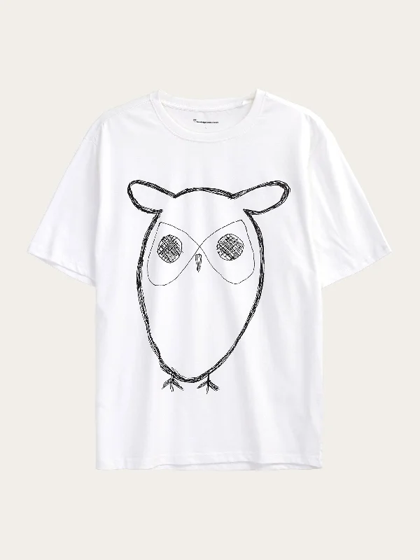 Men's yoga wear t-shirt-Regular big owl front print t-shirt - GOTS - Bright White