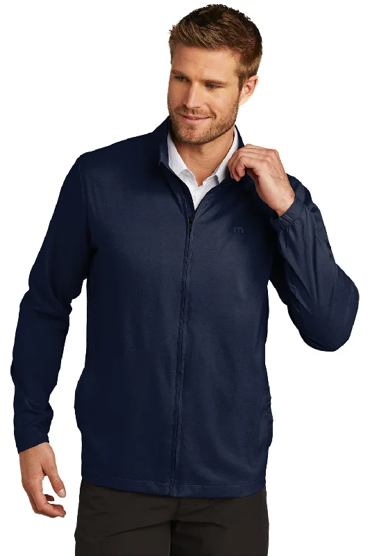 Men's antibacterial utility jacket-TravisMathew Mens Surfside Full Zip Jacket - Vintage Indigo Blue/Black