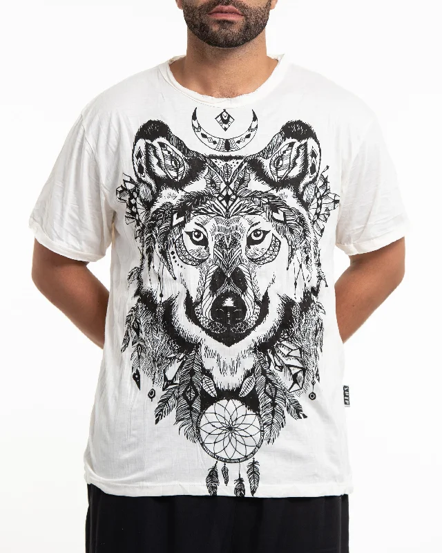 Men's classic casual t-shirt-Mens Wolf T-Shirt in White