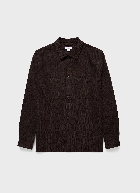 Men's quick-dry gym wear shirt-Men's Herringbone Overshirt in Cocoa Brown