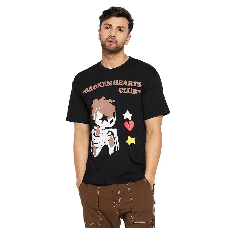 Men's high-stretch t-shirt-Black Broken Hearts graphic Oversized  tee