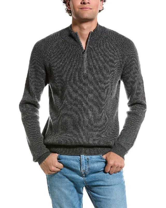 Men's high-performance knitwear-Amicale Cashmere Two-Tone Plaited Rib Cashmere 1/4-Zip Sweater