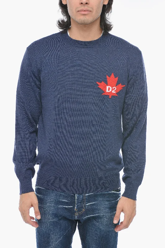 Men's mohair sweater-Dsquared2 Wool LEAF Sweater with Cuffs