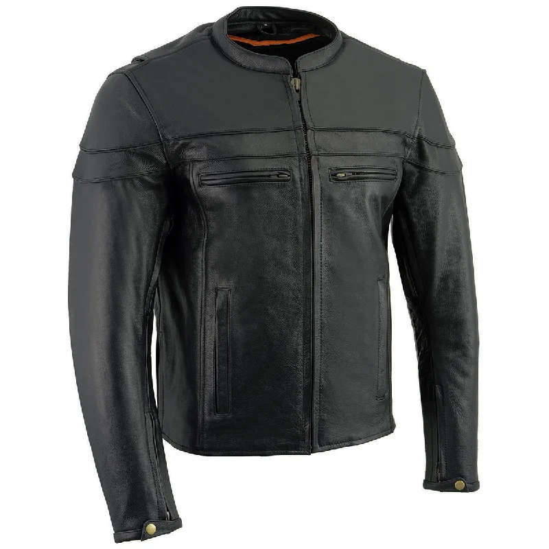 Men's breathable windbreaker-Milwaukee Leather LKM1725 Men's Black Leather Sporty Crossover Scooter Motorcycle Jacket w/ Reflective Piping