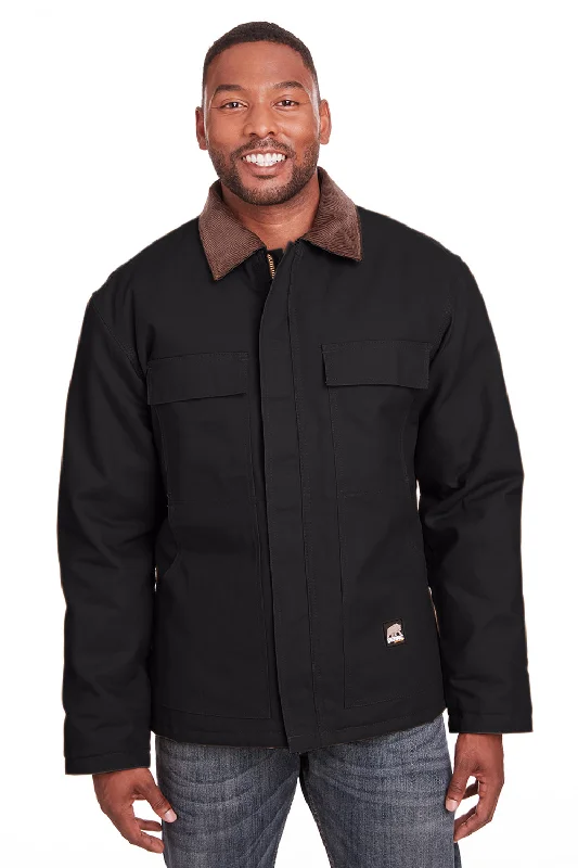 Men's comfortable rain jacket-Berne Mens Heritage Duck Water Resistant Chore Full Zip Jacket - Black