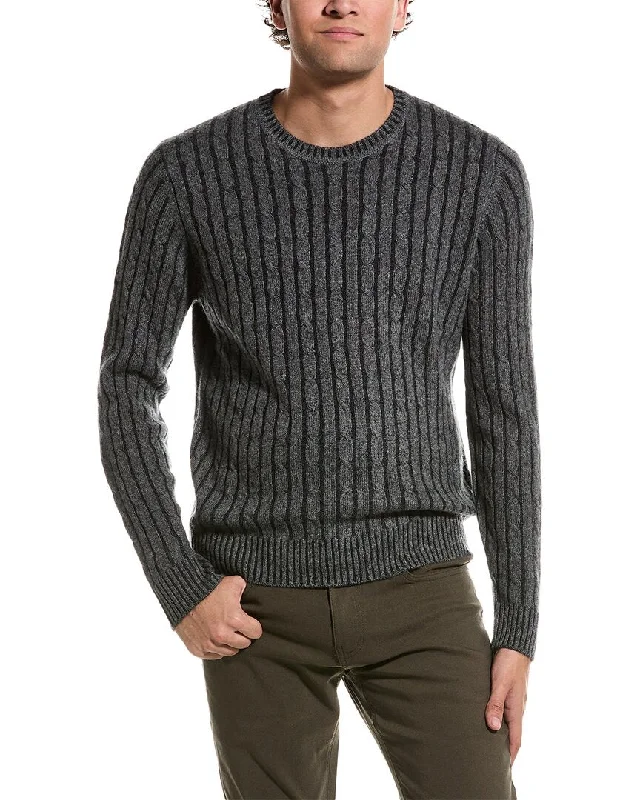 Men's club knit-Amicale Cashmere Plaited Cable Cashmere Crewneck Sweater