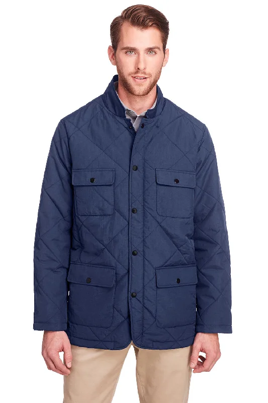 Men's lightweight casual blazer-UltraClub Mens Dawson Water Resistant Quilted Full Zip Jacket - Navy Blue - Closeout