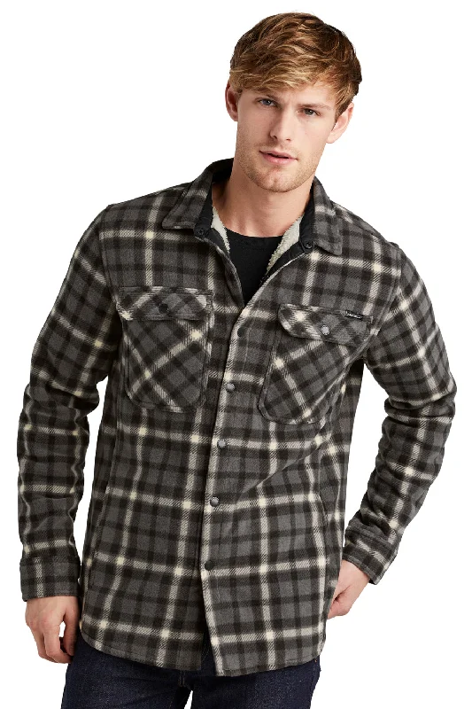 Men's eco-conscious varsity jacket-Eddie Bauer Mens Woodland Snap Front Shirt Jacket w/ Double Pockets - Steel Grey/Bone