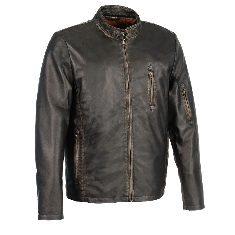 Men's summer safari jacket-Milwaukee Leather SFM1855 Men's Black Brown Leather Moto Racer Jacket with Throat Latch