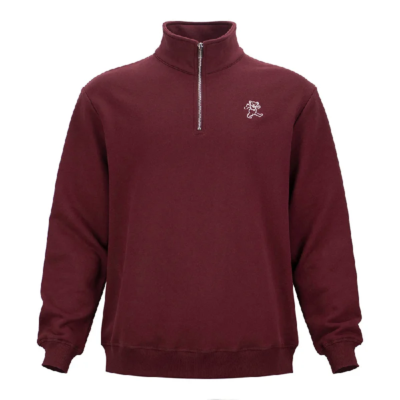 Men's organic casual hoodie-Grateful Dead | Quarter Zip Mid Weight Fleece | White Bear Maroon