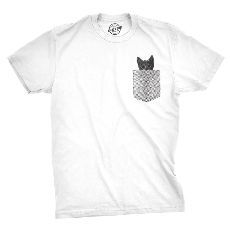 Men's versatile casual t-shirt-Pocket Cat Men's T Shirt