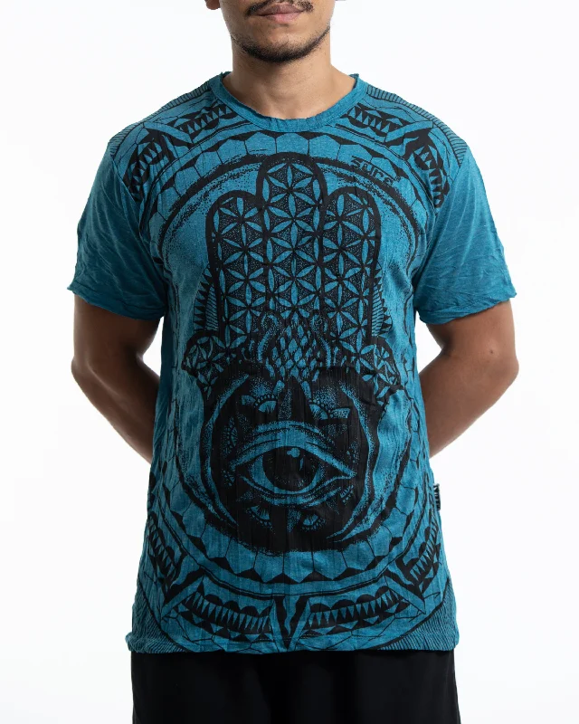 Men's workout fit t-shirt-Mens Hamsa Eye  T-Shirt in Denim Blue