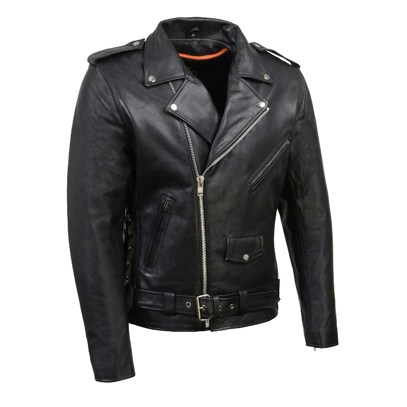 Men's sporty golf jacket-Milwaukee Leather SH1011 Black Classic Brando Motorcycle Jacket for Men Made of Cowhide Leather w/ Side Lacing