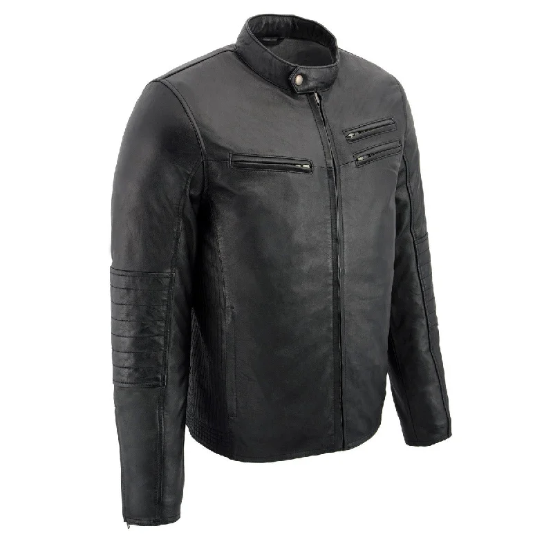 Men's modern streetwear jacket-Milwaukee Leather SFM1806 Men's Black Euro Collar Cafe Style Leather Jacket