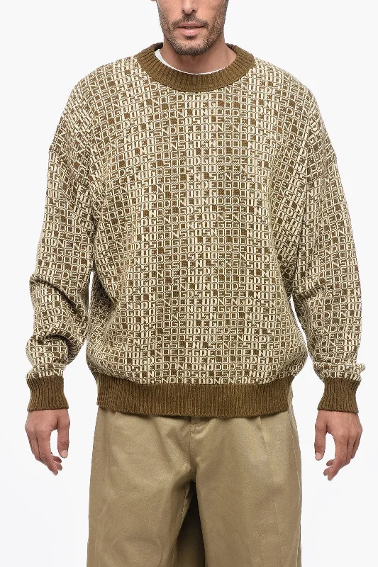 Men's breathable sweatshirt-Golden Goose Crew Neck Cashmere Blend Pullover with Monogram Motif