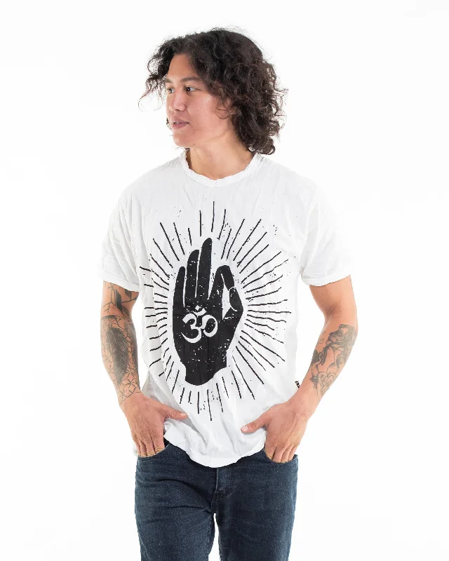 Men's quick-dry casual t-shirt-Mens Hand of Om T-Shirt in White