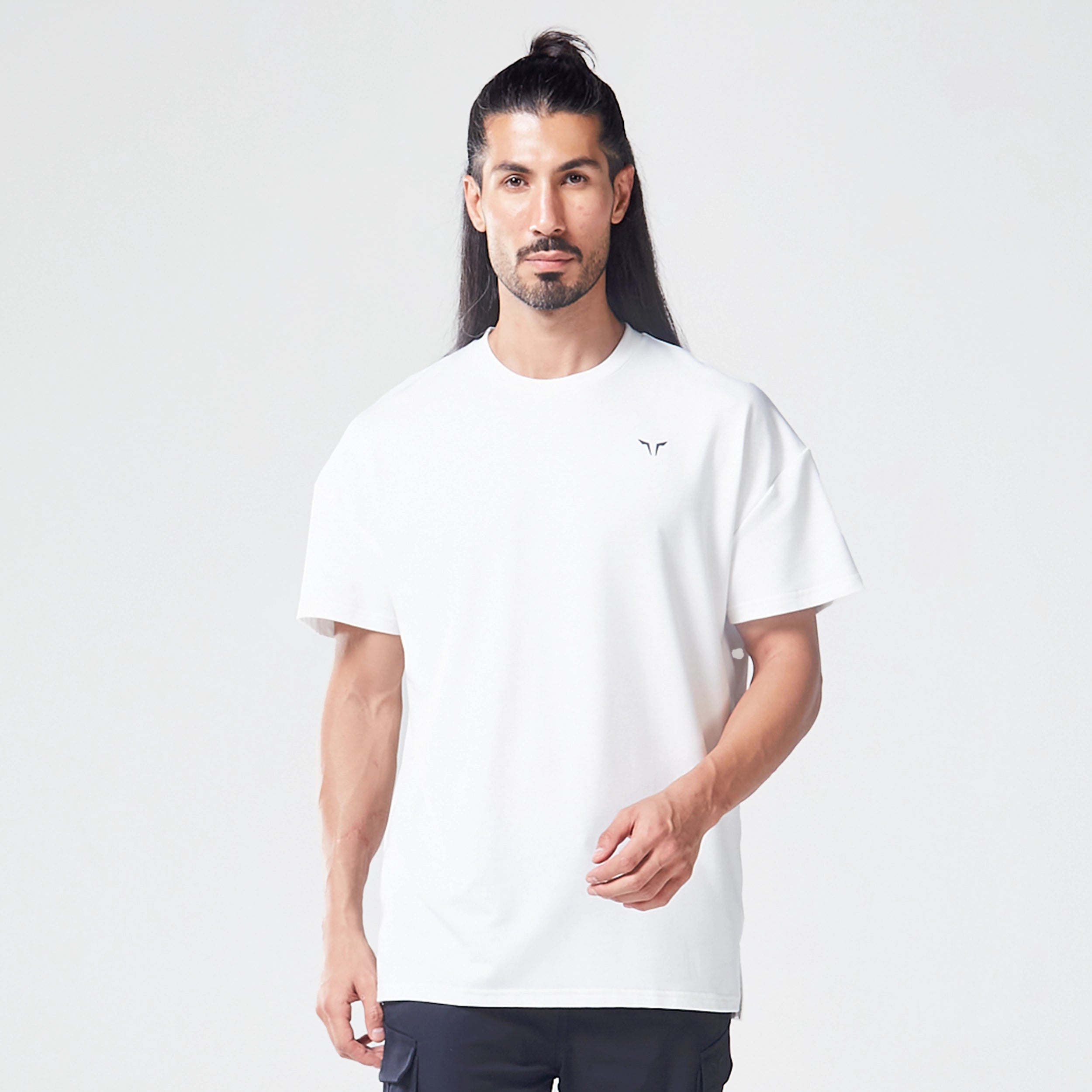 Men's artistic print t-shirt-Essential Oversized Tee - Pearl White