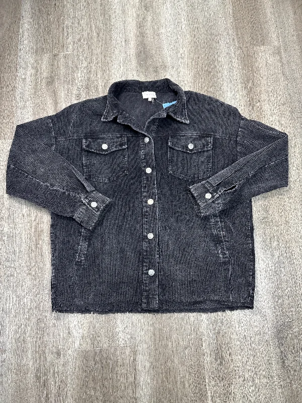 Men's non-iron field jacket-Jacket Shirt By Entro In Black Denim, Size: M