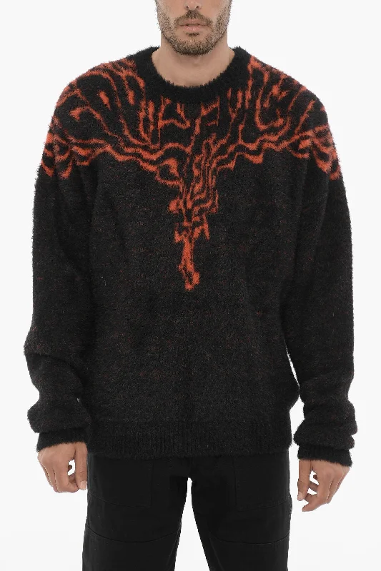 Men's weather-resistant sweatshirt-Marcelo Burlon Nylon Crew-Neck Swater with Contrast Embroidery