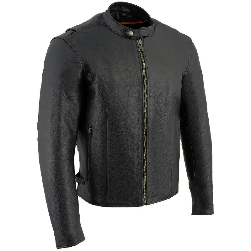 Men's fashion-forward leather jacket-Milwaukee Leather LKM1710 Men's Black Classic Scooter Style Leather Motorcycle Jacket w/ Removable Thermal Liner