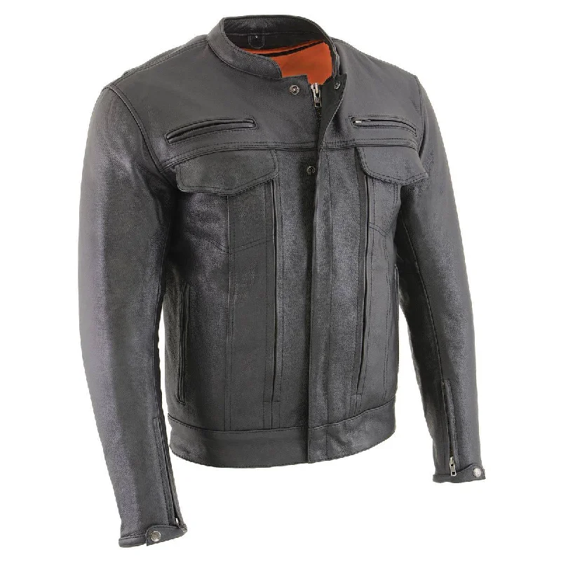 Men's organic hardshell jacket-Milwaukee Leather MLM1506 Men's 'Cool-Tec' Black Real Leather Scooter Style Motorcycle Jacket with Utility Pockets