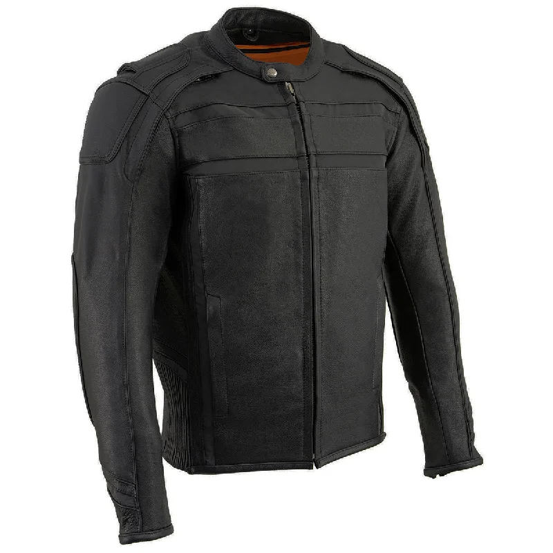 Men's sustainable quilted jacket-Milwaukee Leather ML2083 Men's Black Premium Leather Vented Motorcycle Rider Jacket w/ Reflective Piping