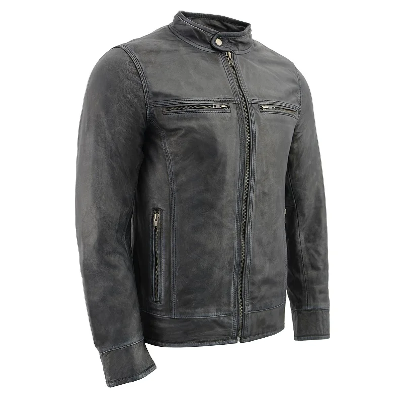 Men's fashion-forward casual jacket-Milwaukee Leather SFM1830 Men's 'Cafe Racer' Triple Stitch Black and Grey Leather Jacket