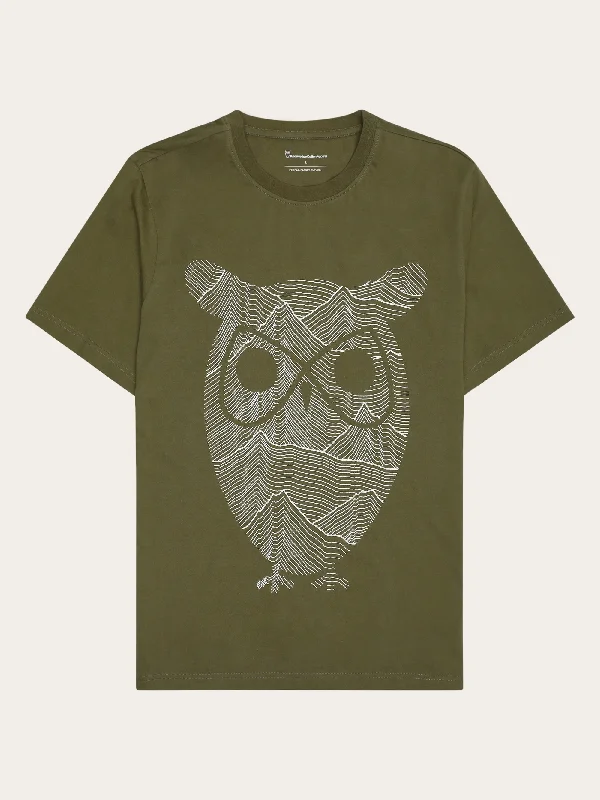 Men's eco-blend t-shirt-Regular single jersey mountain owl printed t-shirt - Regenerative Organic Certified™ - GOTS - Burned Olive