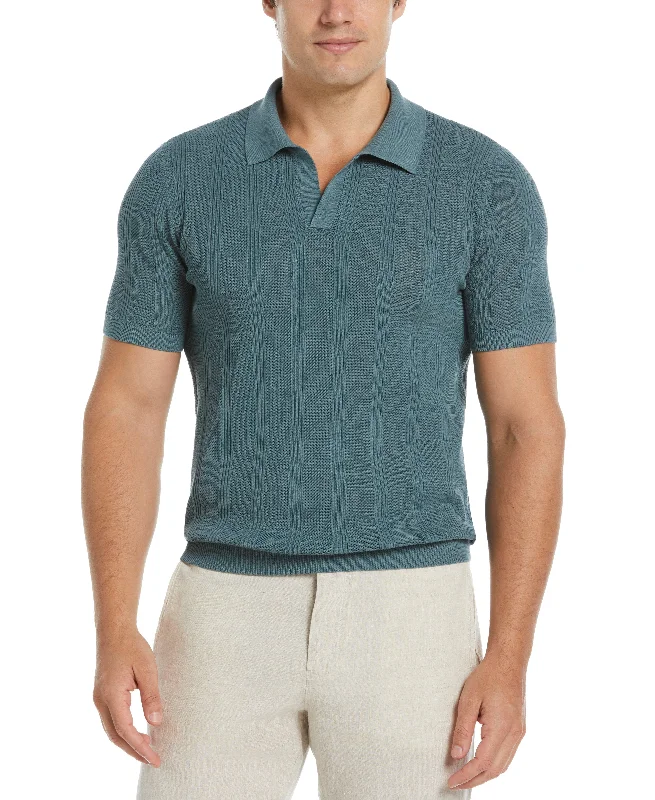 Men's modern travel shirt-Mesh Stripe Sweater Polo