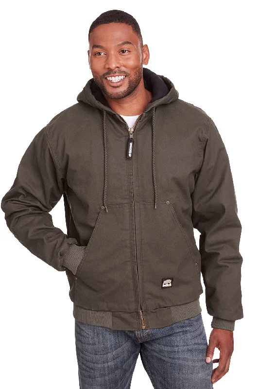 Men's tech-inspired utility jacket-Berne Mens Highland Duck Full Zip Hooded Jacket - Duck Olive