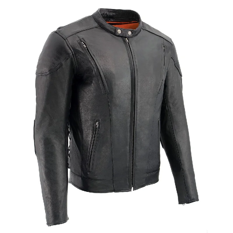 Men's weather-resistant gym jacket-Milwaukee Leather LKM1765 Men's Black Leather Racer Style Side Laced Motorcycle Jacket w/ Ventilation System