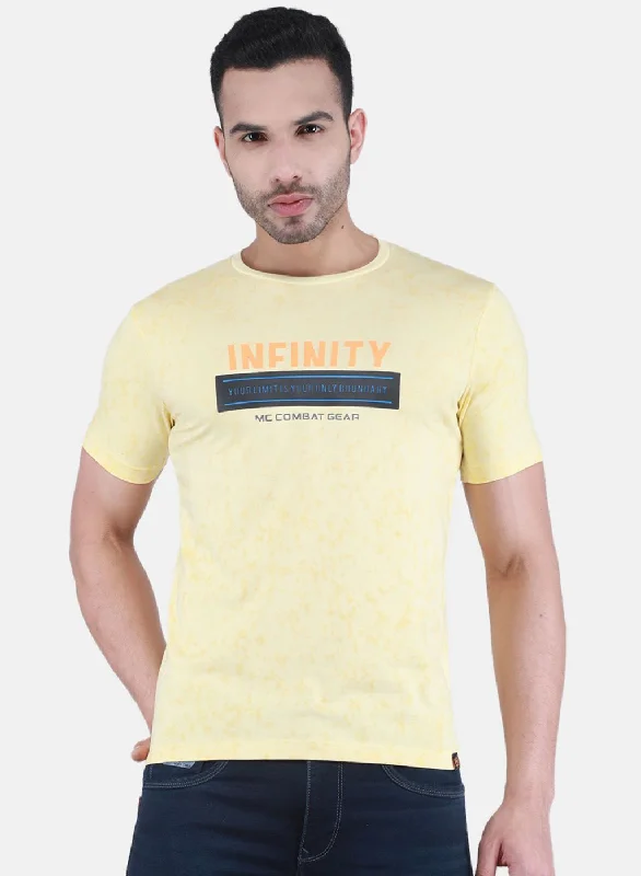 Men's casual comfort t-shirt-Men Yellow Printed T-Shirt