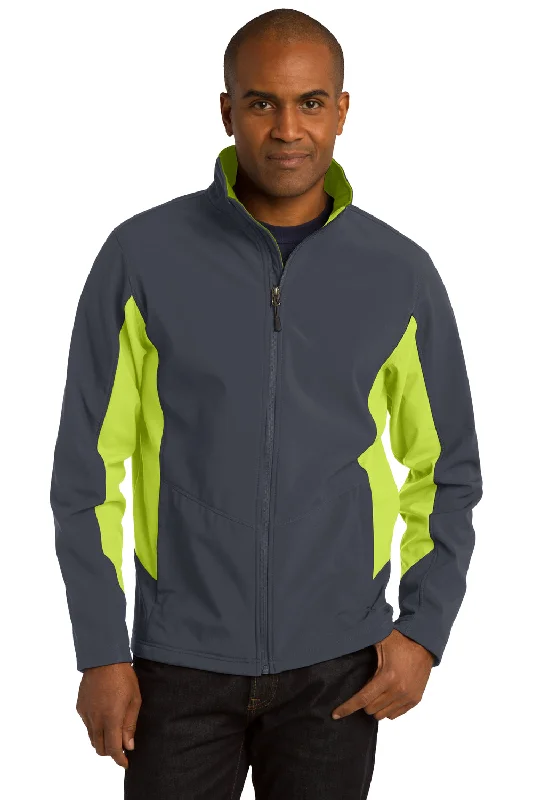 Men's weatherproof travel coat-Port Authority Mens Core Wind & Water Resistant Full Zip Jacket - Battleship Grey/Charge Green - Closeout