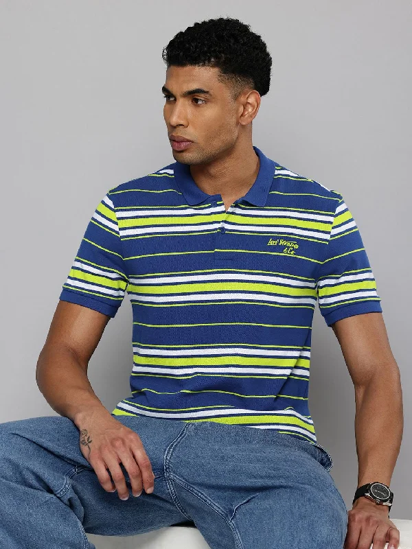 Men's geometric print t-shirt-Men's Striped Polo T-shirt