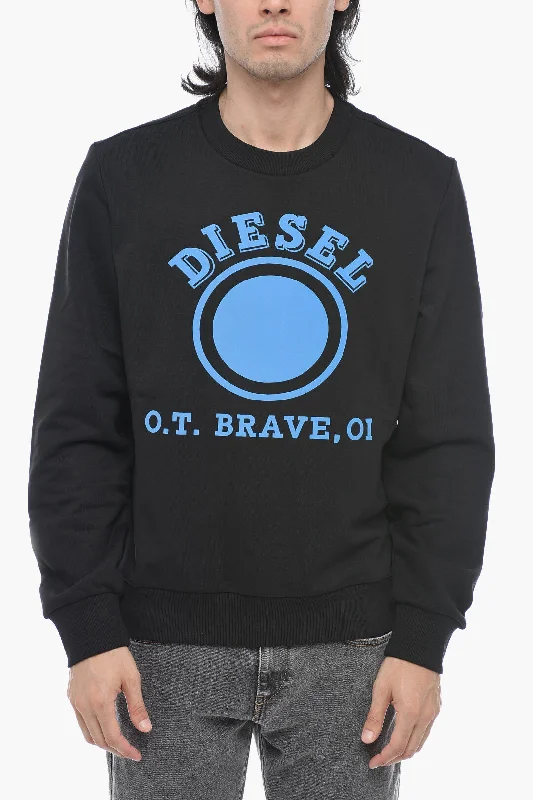 Men's easy-care sweatshirt-Diesel Felpa Girocollo S-GINN-K35 In Cotone Garzato Con Stampa Logo