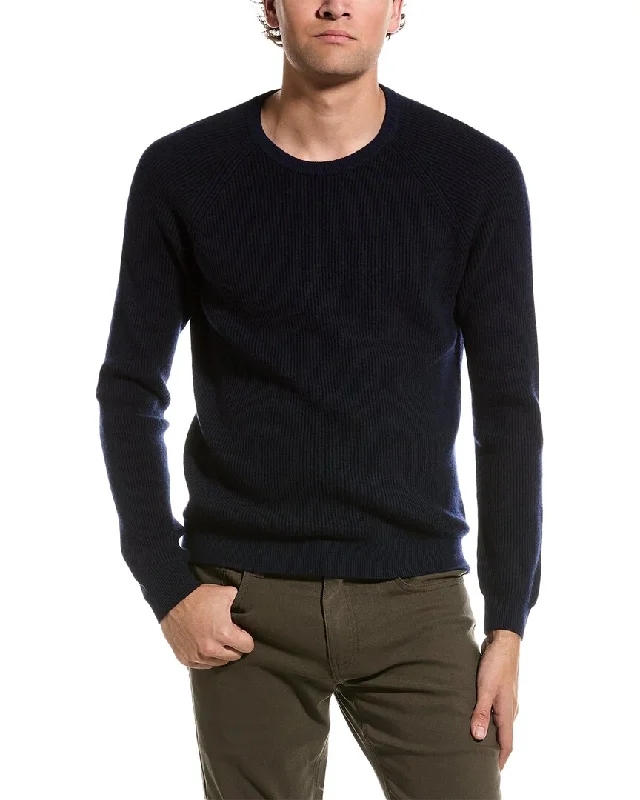 Men's durable knitwear-Amicale Cashmere Plaited Rib Raglan Cashmere Crewneck Sweater