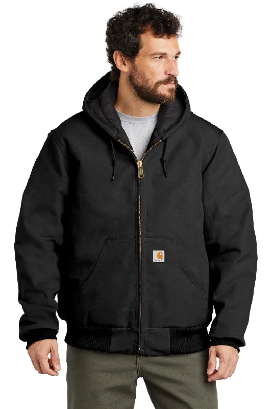 Men's organic chore jacket-Carhartt Mens Wind & Water Resistant Duck Cloth Full Zip Hooded Work Jacket - Black