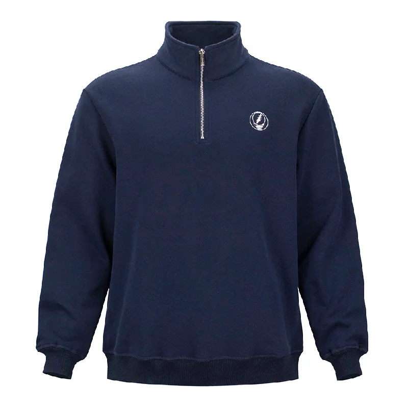 Men's pre-washed running hoodie-Grateful Dead | Quarter Zip Mid Weight Fleece | White Stealie Blue