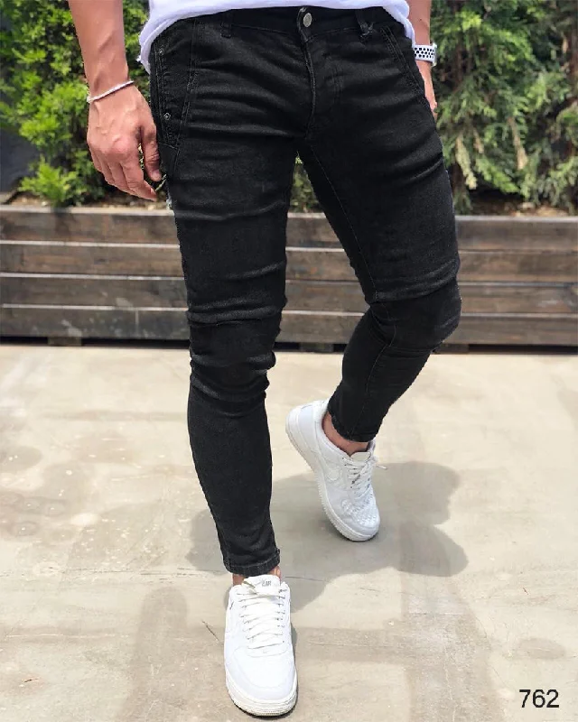 mens plain pants-Cross Pocket Denim Pant- Black 762