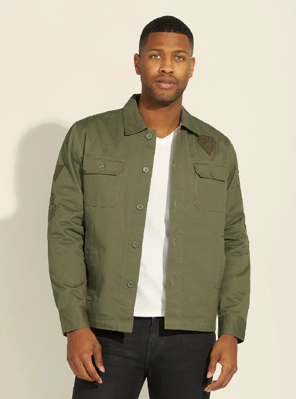 Men's sporty office wear shirt-Green Canteen Vintage Army Shirt Jacket