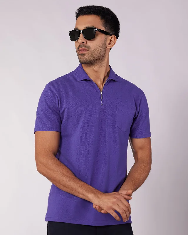 Men's classic casual t-shirt-Signature Zipper Polo T-Shirt - Purple