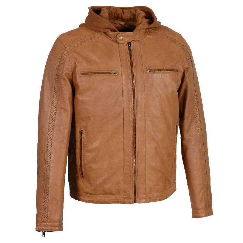 Men's organic chore jacket-Milwaukee Leather SFM1845 Men's Saddle Fashion Casual Leather Jacket with Removable Hoodie